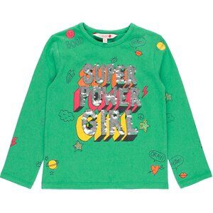 Vibrant Green Super Power Girl Tee With Reversible Sequins